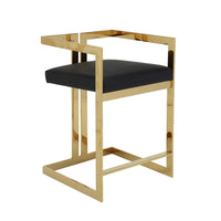 Suki 26 Inch Counter Height Chair, Black Faux Leather, Gold Cantilever Base - BM314995