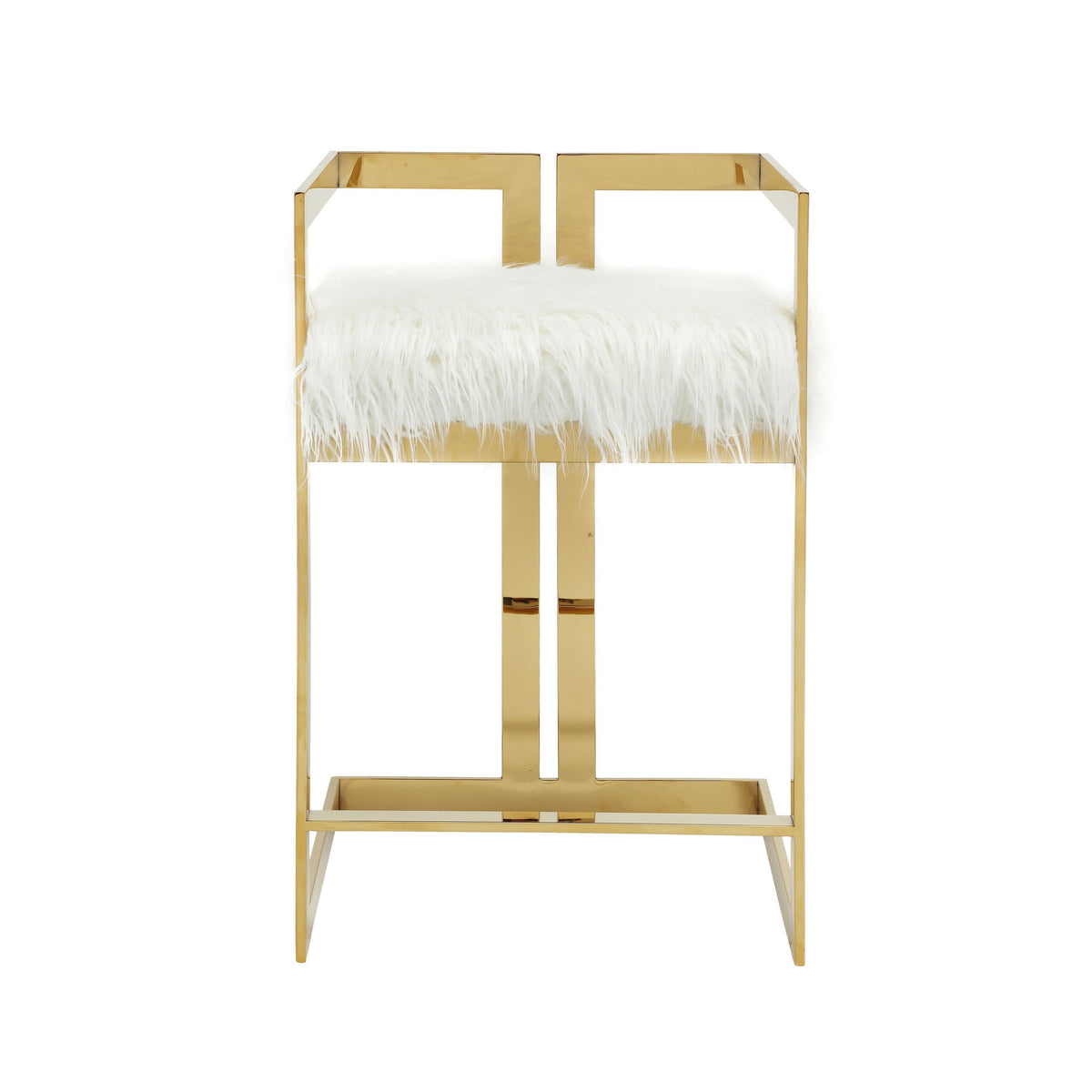 Suki 26 Inch Counter Height Chair, White Faux Fur, Gold Cantilever Base - BM314997