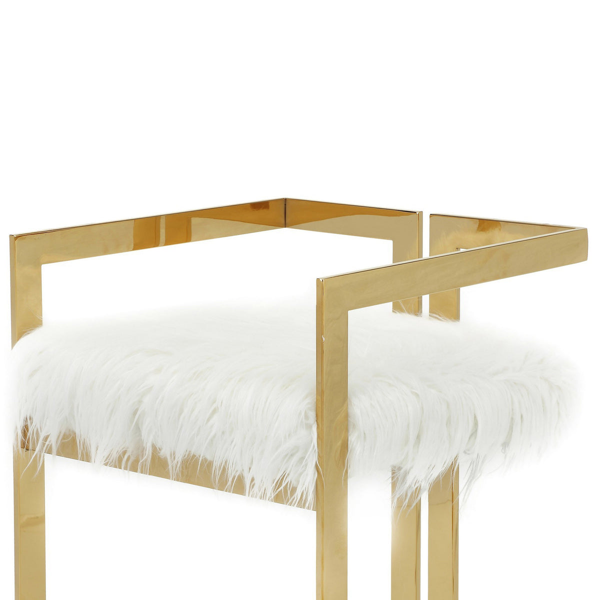 Suki 26 Inch Counter Height Chair, White Faux Fur, Gold Cantilever Base - BM314997