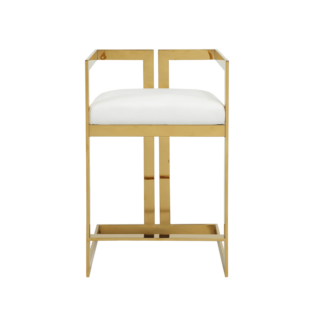 Suki 26 Inch Counter Height Chair, White Faux Leather, Gold Cantilever Base - BM314998