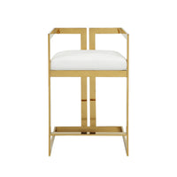 Suki 26 Inch Counter Height Chair, White Faux Leather, Gold Cantilever Base - BM314998