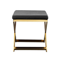 Sovi 24 Inch Accent Stool Ottoman Bench, Cushioned Gray Velvet, Gold X Base - BM314999