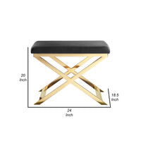 Sovi 24 Inch Accent Stool Ottoman Bench, Cushioned Gray Velvet, Gold X Base - BM314999