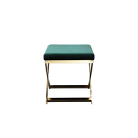 Sovi 24 Inch Accent Stool Ottoman Bench, Plush Green Velvet, Gold X Base - BM315000