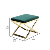 Sovi 24 Inch Accent Stool Ottoman Bench, Plush Green Velvet, Gold X Base - BM315000