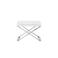 Rix 21 Inch Side End Table, 1 Drawer, X Shape Steel Legs, White Wood Top - BM315058