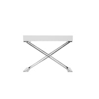 Rix 21 Inch Side End Table, 1 Drawer, X Shape Steel Legs, White Wood Top - BM315058