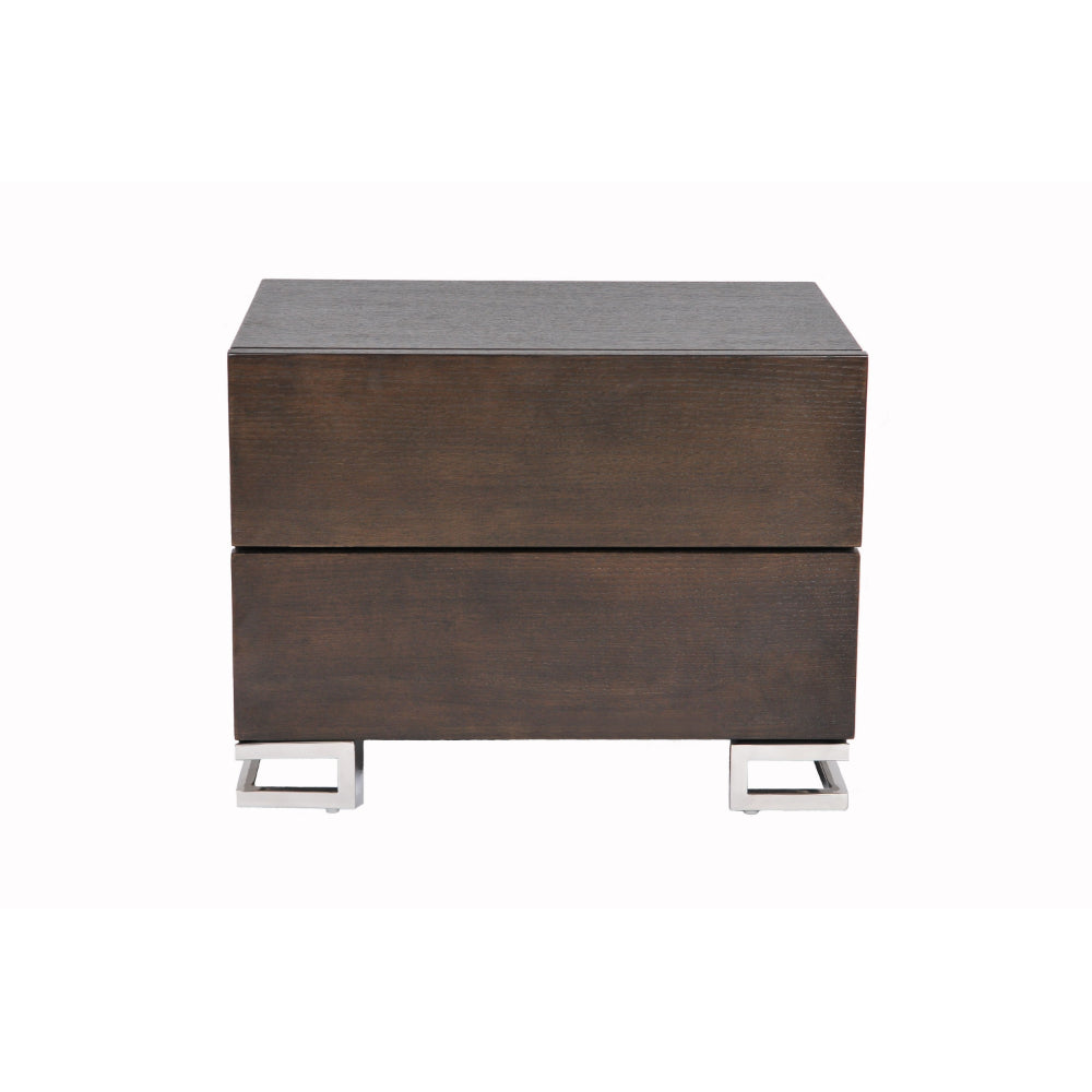 Sam 20 Inch Nightstand, 2 Drawers, Espresso Brown, High Polished Metal Legs - BM315059