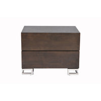 Sam 20 Inch Nightstand, 2 Drawers, Espresso Brown, High Polished Metal Legs - BM315059