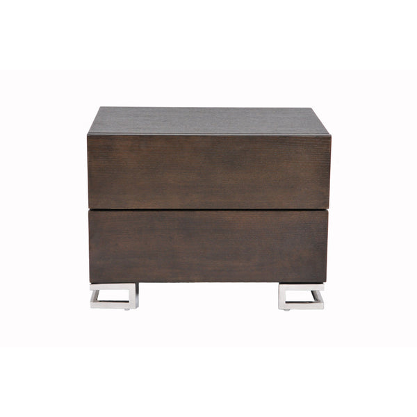 Sam 20 Inch Nightstand, 2 Drawers, Espresso Brown, High Polished Metal Legs - BM315059