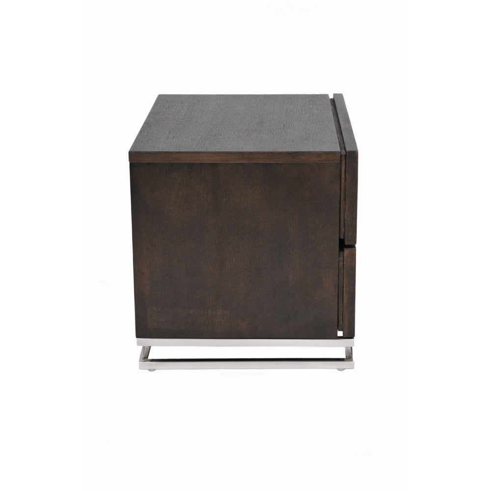 Sam 20 Inch Nightstand, 2 Drawers, Espresso Brown, High Polished Metal Legs - BM315059