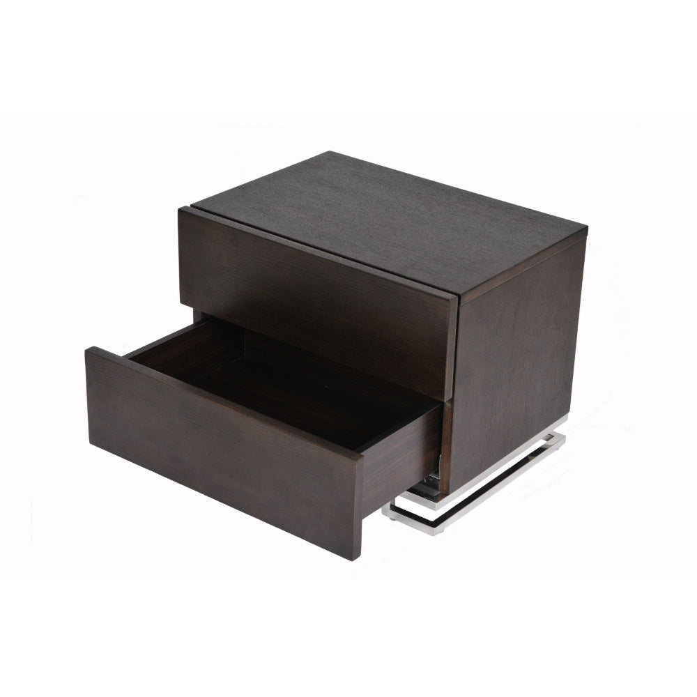 Sam 20 Inch Nightstand, 2 Drawers, Espresso Brown, High Polished Metal Legs - BM315059