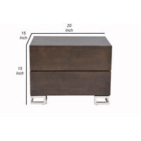 Sam 20 Inch Nightstand, 2 Drawers, Espresso Brown, High Polished Metal Legs - BM315059