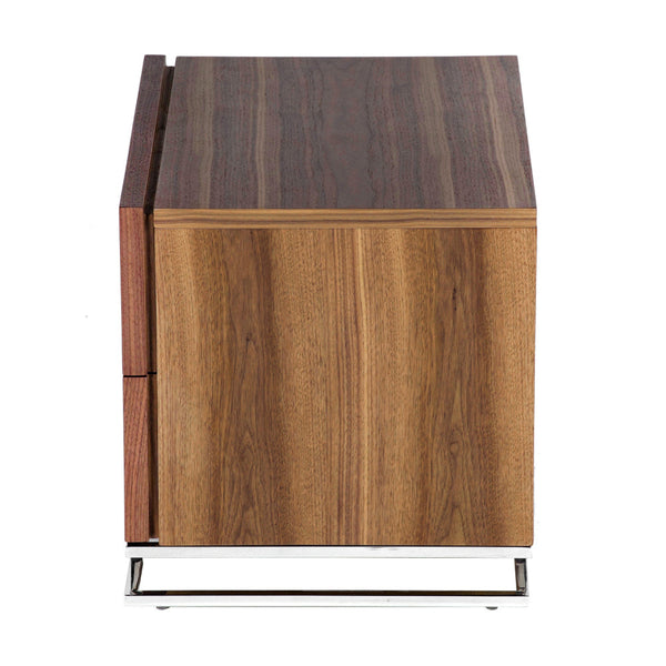 Sam 20 Inch Nightstand, 2 Drawers, Walnut Brown, High Polished Metal Legs - BM315060