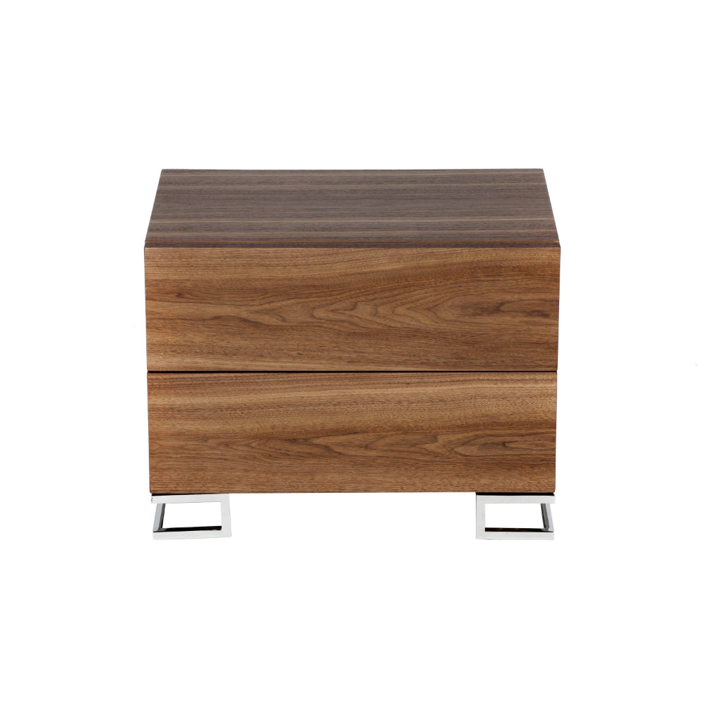 Sam 20 Inch Nightstand, 2 Drawers, Walnut Brown, High Polished Metal Legs - BM315060