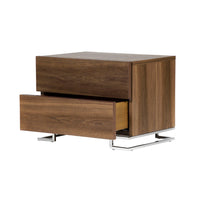 Sam 20 Inch Nightstand, 2 Drawers, Walnut Brown, High Polished Metal Legs - BM315060