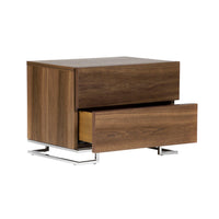 Sam 20 Inch Nightstand, 2 Drawers, Walnut Brown, High Polished Metal Legs - BM315060