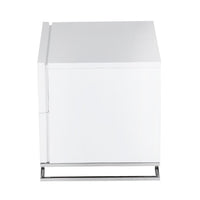 Sam 20 Inch Nightstand, 2 Drawers, White Wood, High Polished Metal Legs - BM315061