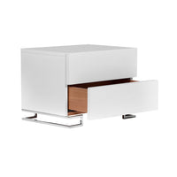 Sam 20 Inch Nightstand, 2 Drawers, White Wood, High Polished Metal Legs - BM315061