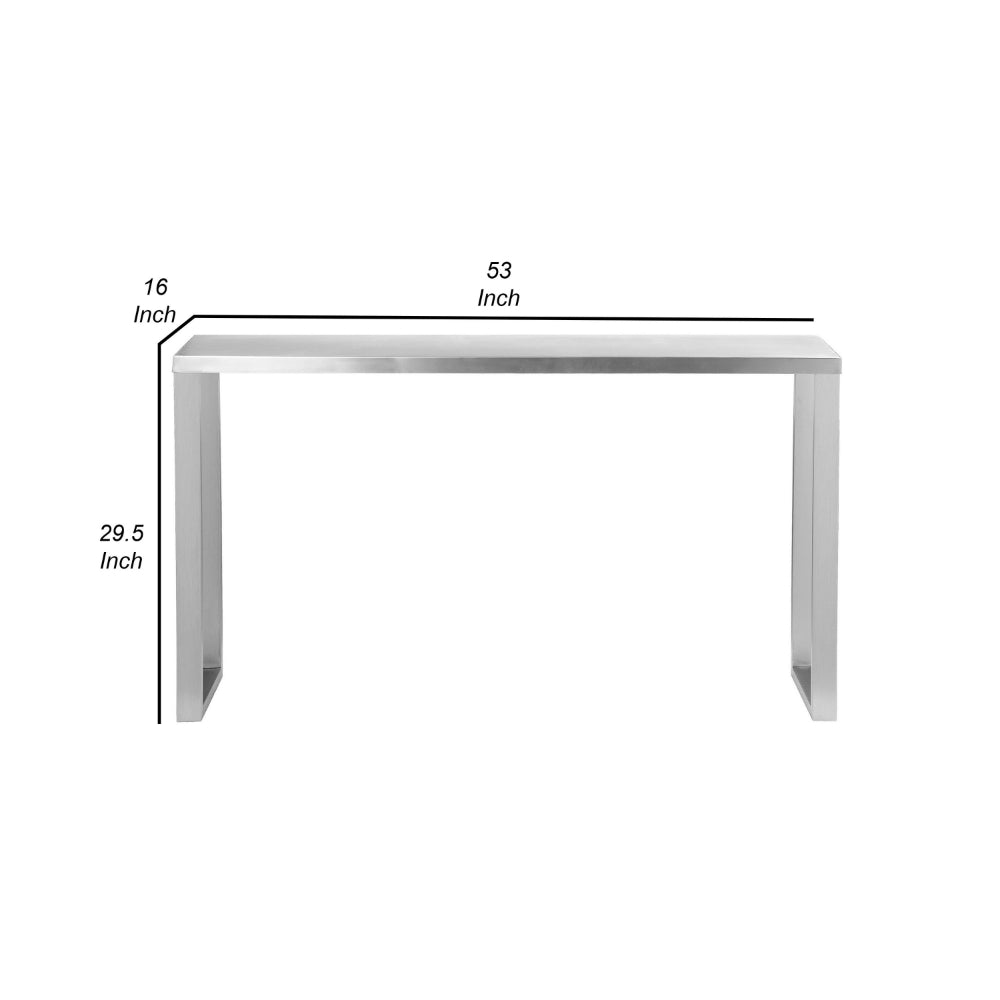 Tom 53 Inch Console, Rectangular Top, Square Legs, Chrome Brushed Metal - BM315100