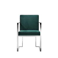 Boly 22 Inch Dining Armchair, Green Velvet, Cushions, Chrome Steel Frame - BM315102