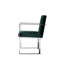 Boly 22 Inch Dining Armchair, Green Velvet, Cushions, Chrome Steel Frame - BM315102