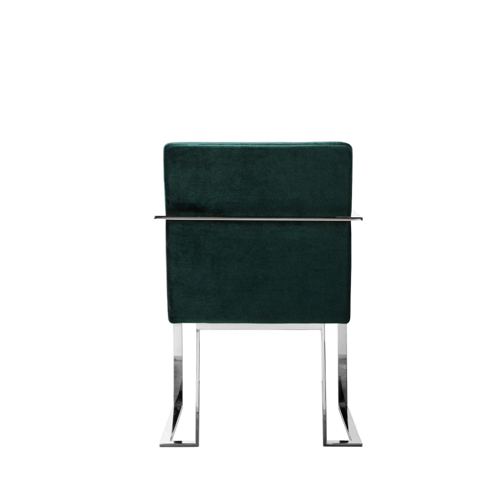 Boly 22 Inch Dining Armchair, Green Velvet, Cushions, Chrome Steel Frame - BM315102