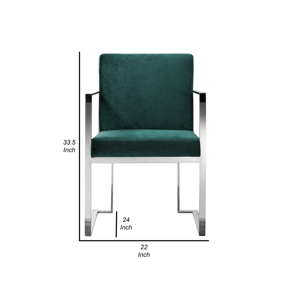 Boly 22 Inch Dining Armchair, Green Velvet, Cushions, Chrome Steel Frame - BM315102