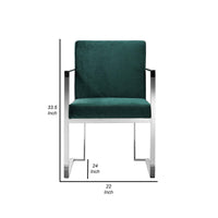 Boly 22 Inch Dining Armchair, Green Velvet, Cushions, Chrome Steel Frame - BM315102