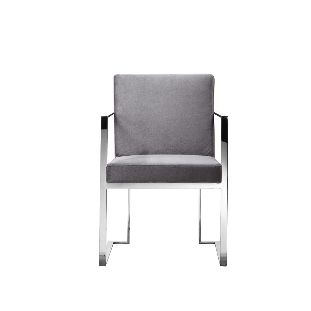 Boly 22 Inch Dining Armchair, Gray Velvet, Cushions, Chrome Steel Frame - BM315104