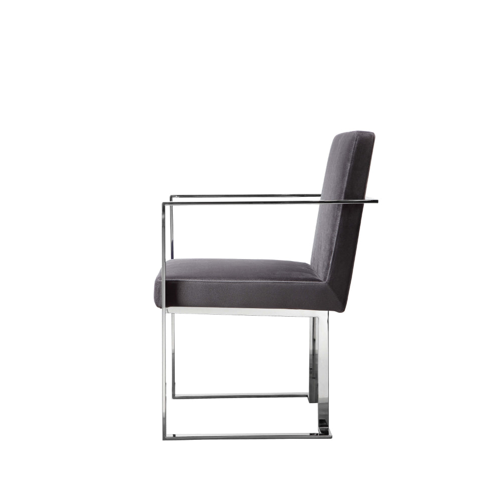 Boly 22 Inch Dining Armchair, Gray Velvet, Cushions, Chrome Steel Frame - BM315104