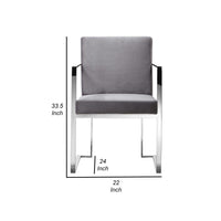 Boly 22 Inch Dining Armchair, Gray Velvet, Cushions, Chrome Steel Frame - BM315104