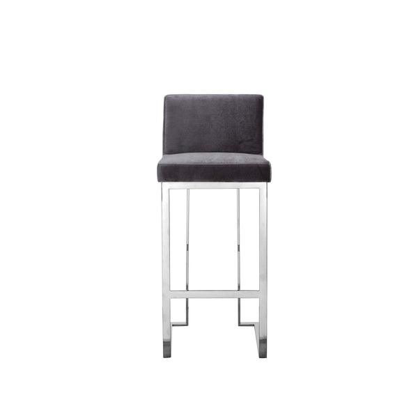 Boly 30 Inch Barstool Chair, Gray Velvet, Foam Cushions, Chrome Steel - BM315106