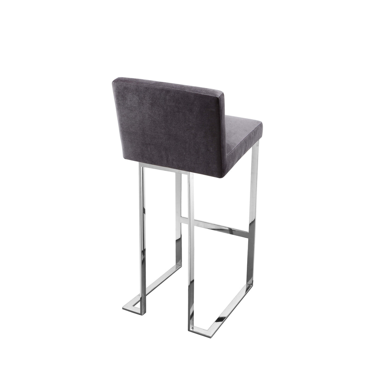 Boly 30 Inch Barstool Chair, Gray Velvet, Foam Cushions, Chrome Steel - BM315106