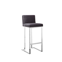 Boly 30 Inch Barstool Chair, Gray Velvet, Foam Cushions, Chrome Steel - BM315106