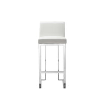 Boly 30 Inch Barstool Chair, White Faux Leather, Cushions, Chrome Steel - BM315107