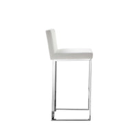 Boly 30 Inch Barstool Chair, White Faux Leather, Cushions, Chrome Steel - BM315107