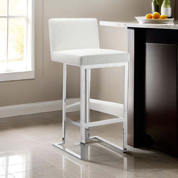 Boly 30 Inch Barstool Chair, White Faux Leather, Cushions, Chrome Steel - BM315107