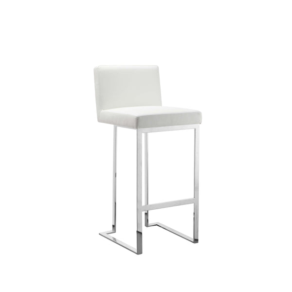 Boly 30 Inch Barstool Chair, White Faux Leather, Cushions, Chrome Steel - BM315107