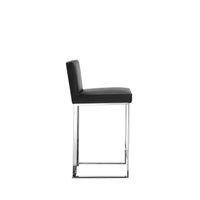 Boly 26 Inch Counter Height Chair, Black Faux Leather, Chrome Steel - BM315108