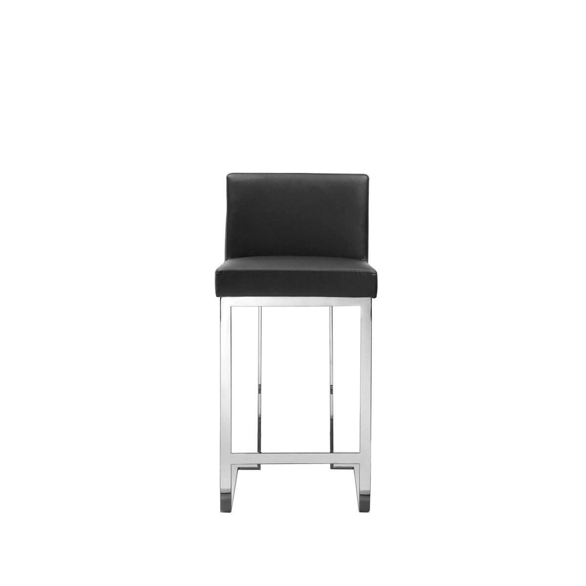 Boly 26 Inch Counter Height Chair, Black Faux Leather, Chrome Steel - BM315108