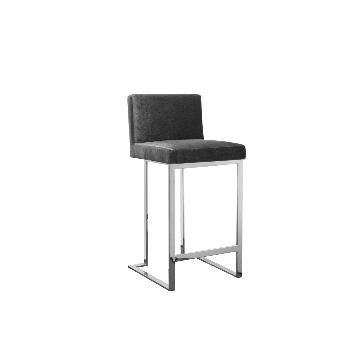 Boly 26 Inch Counter Height Chair, Gray Velvet, Foam Cushions, Chrome Steel - BM315109