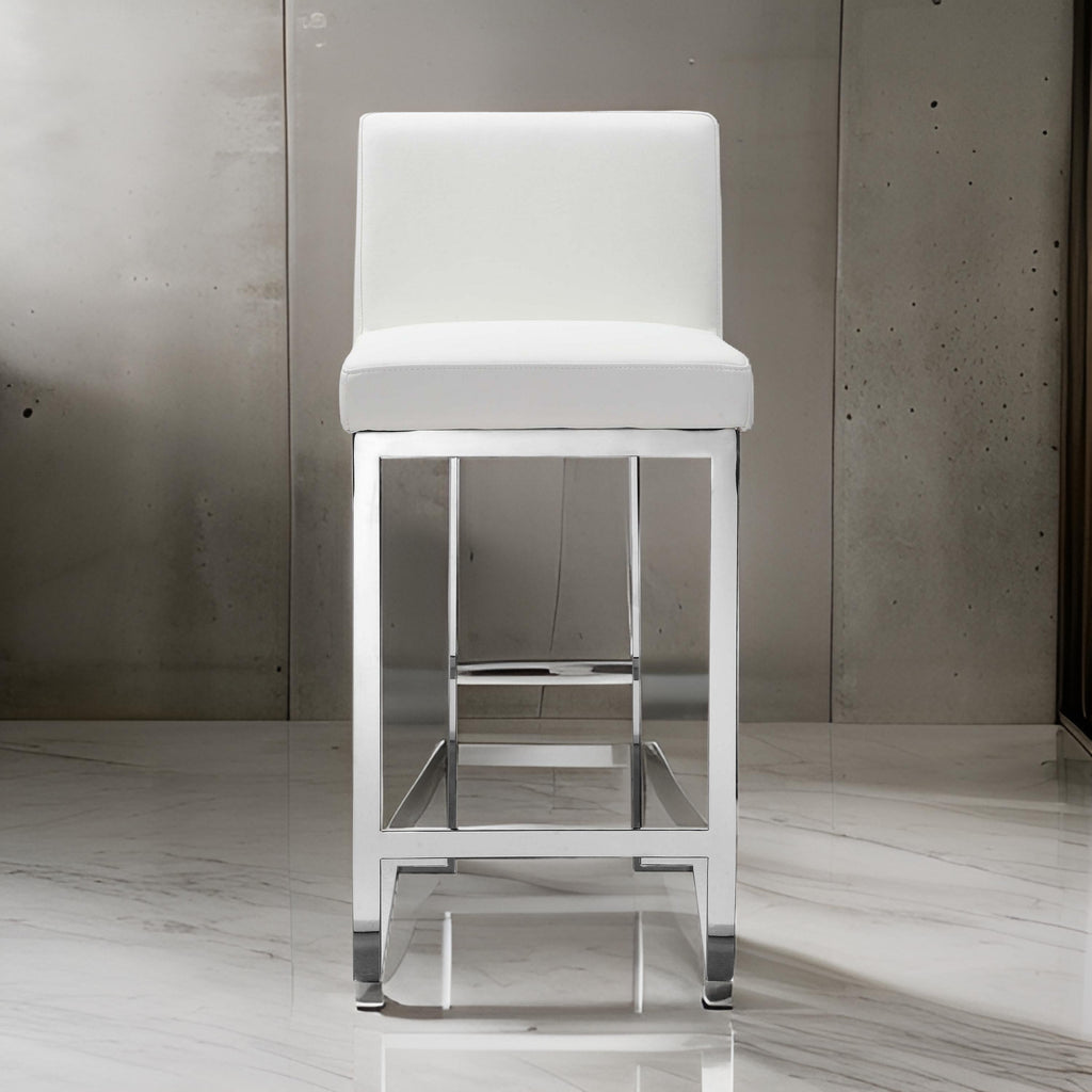 Benzara Boly 26 Inch Counter Height Chair, White Faux Leather, Foam ...