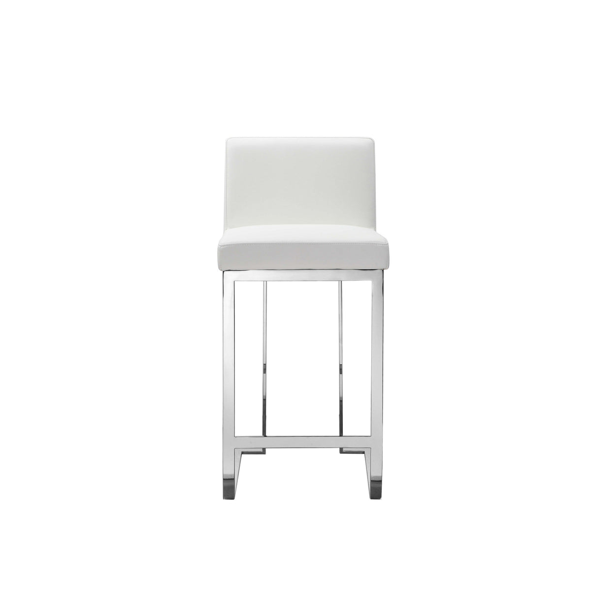 Boly 26 Inch Counter Height Chair, White Faux Leather, Foam Cushions, Steel - BM315110