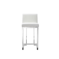 Boly 26 Inch Counter Height Chair, White Faux Leather, Foam Cushions, Steel - BM315110