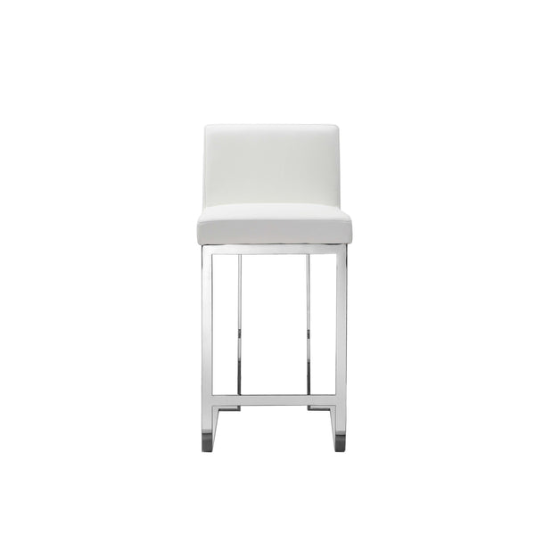 Boly 26 Inch Counter Height Chair, White Faux Leather, Foam Cushions, Steel - BM315110