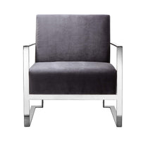 Boly 28 Inch Lounge Chair, Gray Velvet, Foam Cushions, Chrome Steel Base - BM315112