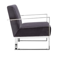 Boly 28 Inch Lounge Chair, Gray Velvet, Foam Cushions, Chrome Steel Base - BM315112