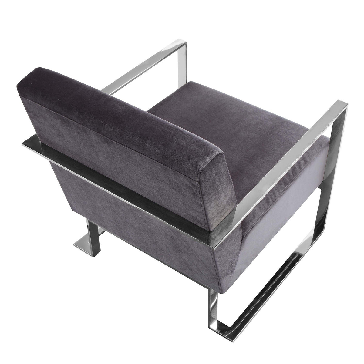 Boly 28 Inch Lounge Chair, Gray Velvet, Foam Cushions, Chrome Steel Base - BM315112