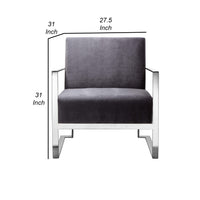 Boly 28 Inch Lounge Chair, Gray Velvet, Foam Cushions, Chrome Steel Base - BM315112